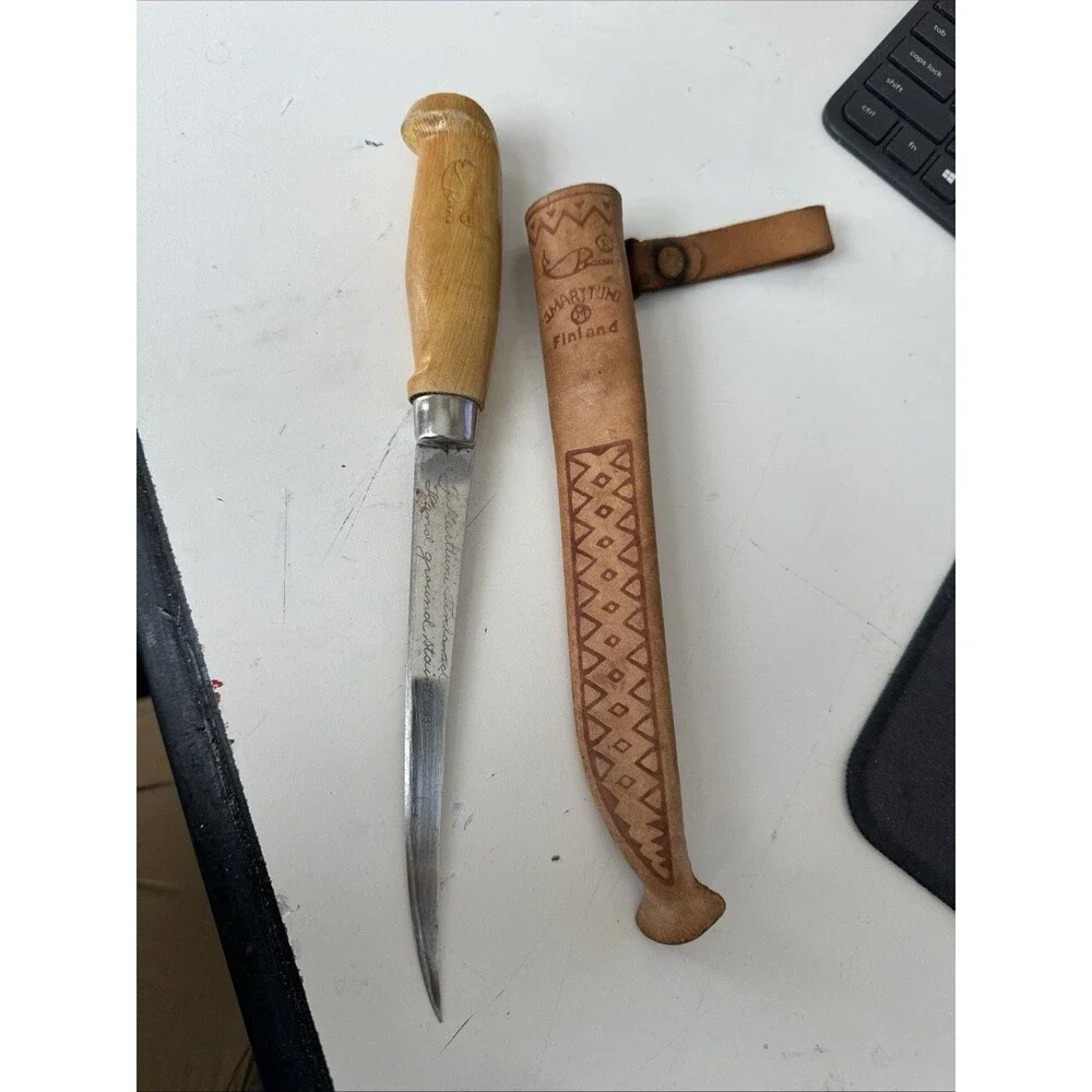J Marttini Fish Filleting Knife and Leather Sheath/ Vintage 11 Inches